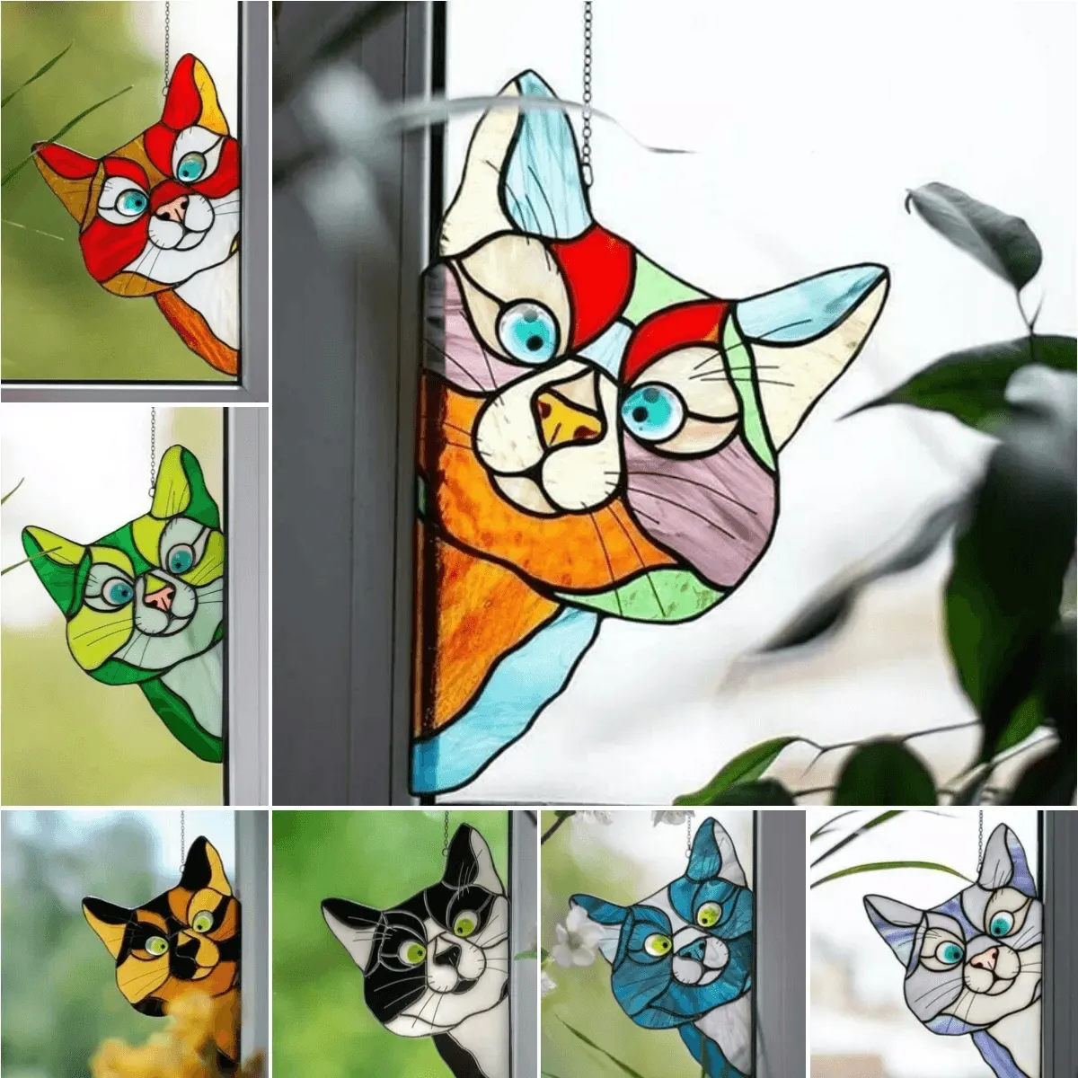 Stained Glass Cat Window Hanger Decoration