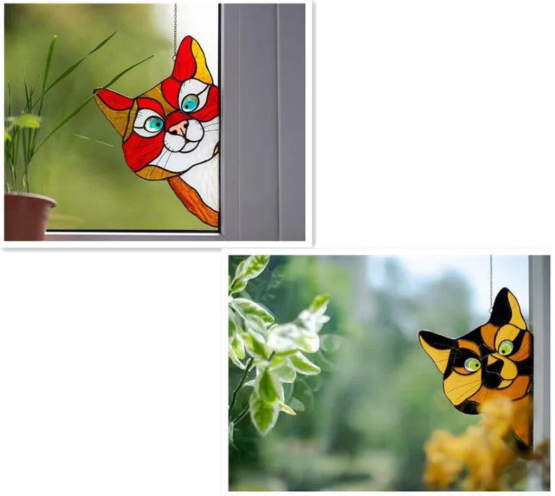 Stained Glass Cat Window Hanger Decoration