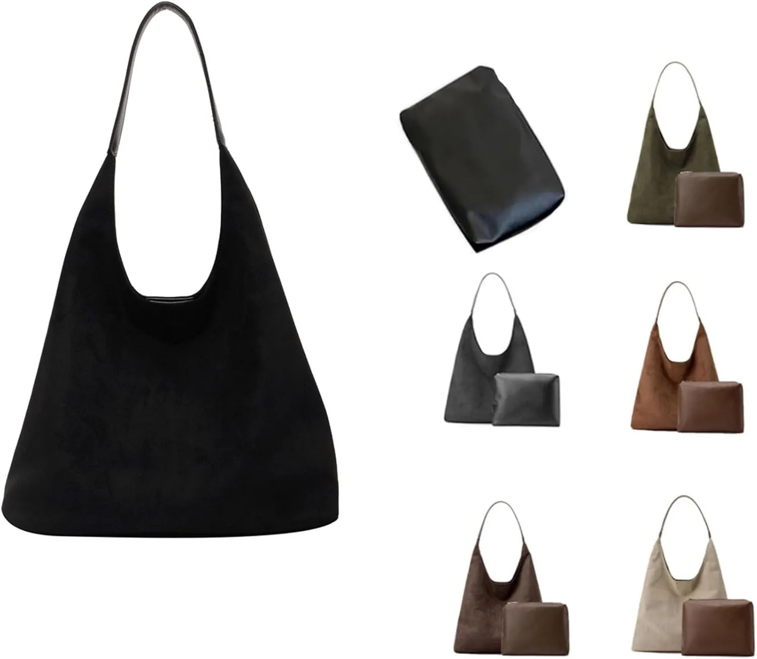 Suede Bags for Women 2024 New Brown Suede Women's Handbags Suede Hobo Bags Brown Suede Wallet Bags(Black)