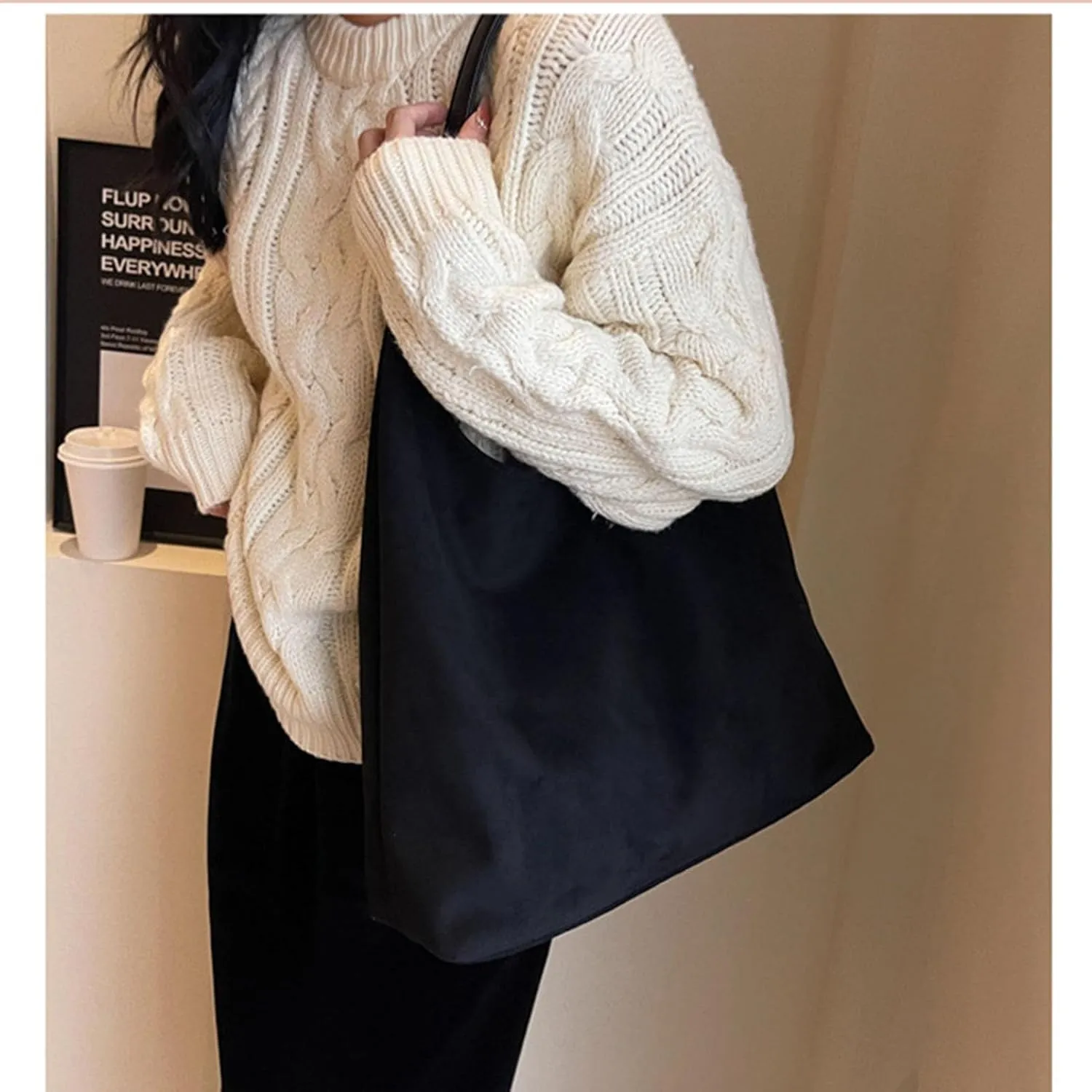 Suede Bags for Women 2024 New Brown Suede Women's Handbags Suede Hobo Bags Brown Suede Wallet Bags(Black)