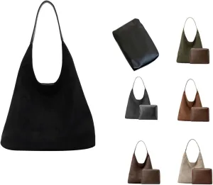 Suede Bags for Women 2024 New Brown Suede Women's Handbags Suede Hobo Bags Brown Suede Wallet Bags(Black)
