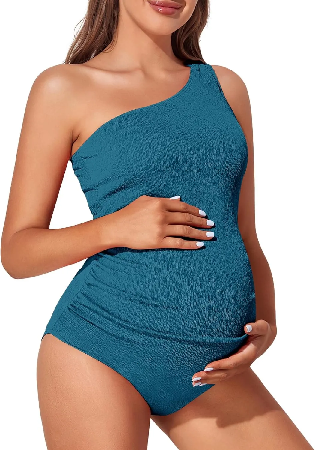 Summer Mae Maternity Swimsuit One Piece One Shoulder Ribbed Pregnancy Bathing Suit