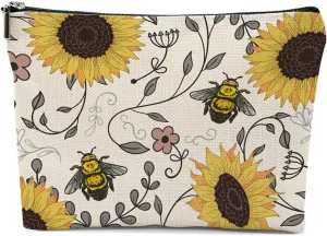 Sunflowers Bee Makeup Bag, Bee Gifts Bee Themed Gifts Cosmetic Bag Travel Pouch, Sunflower Gifts for Women Girls Daughter Sisters Coworker Friends Niece Friendship Graduation Birthday Gifts