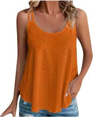 Tank Tops for Women Fashion Eyelet Embroidery Sleeveless Summer Tops Scoop Neck Spaghetti Strape Camisole Shirts