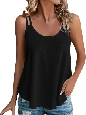 Tank Tops for Women Fashion Eyelet Embroidery Sleeveless Summer Tops Scoop Neck Spaghetti Strape Camisole Shirts