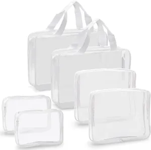 Tbestmax 6 Packs Cosmetic Bags Clear Makeup Bags Portable Waterproof Travel Toiletry Bags Organizer White (2L 2M 2S)
