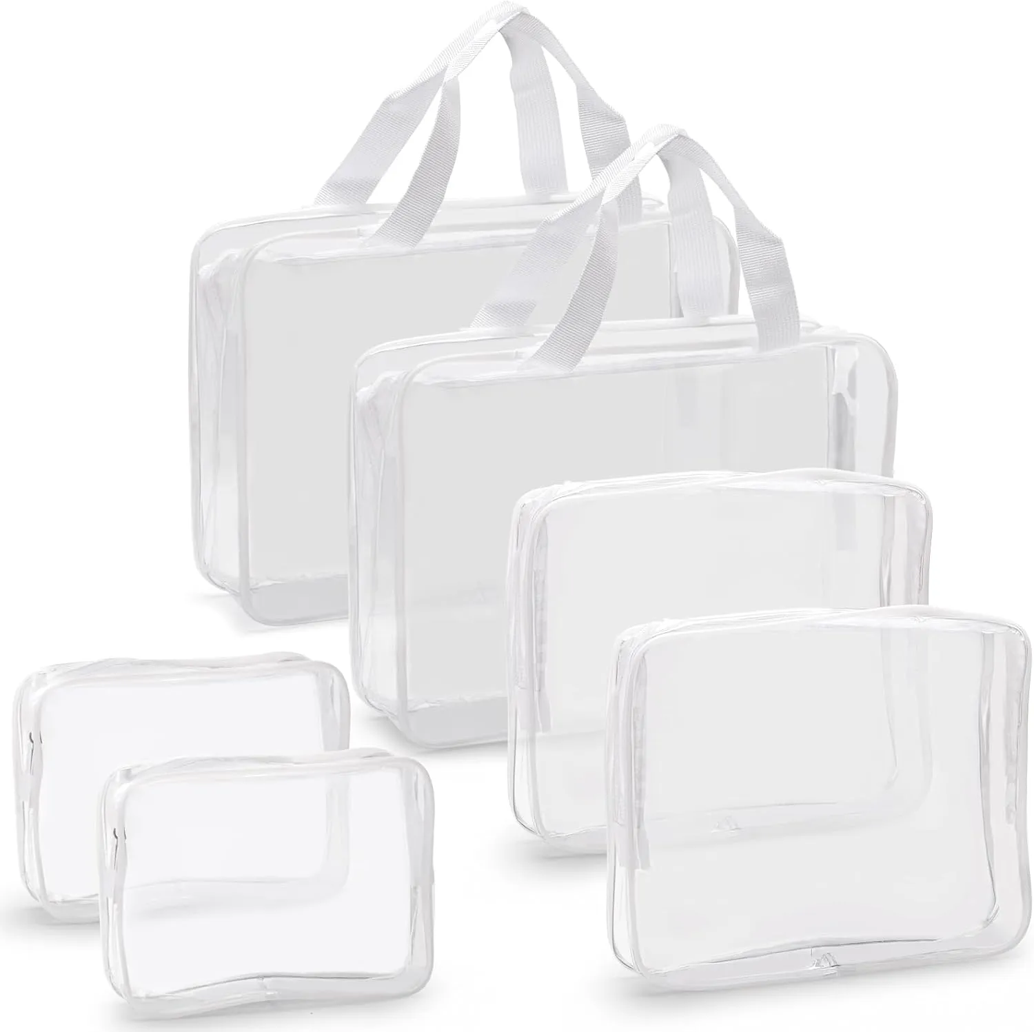 Tbestmax 6 Packs Cosmetic Bags Clear Makeup Bags Portable Waterproof Travel Toiletry Bags Organizer White (2L 2M 2S)