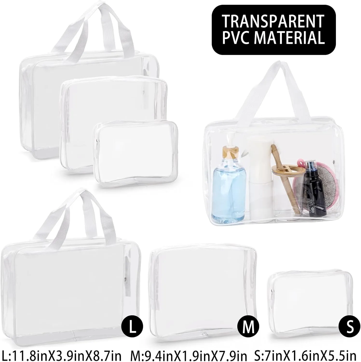 Tbestmax 6 Packs Cosmetic Bags Clear Makeup Bags Portable Waterproof Travel Toiletry Bags Organizer White (2L 2M 2S)