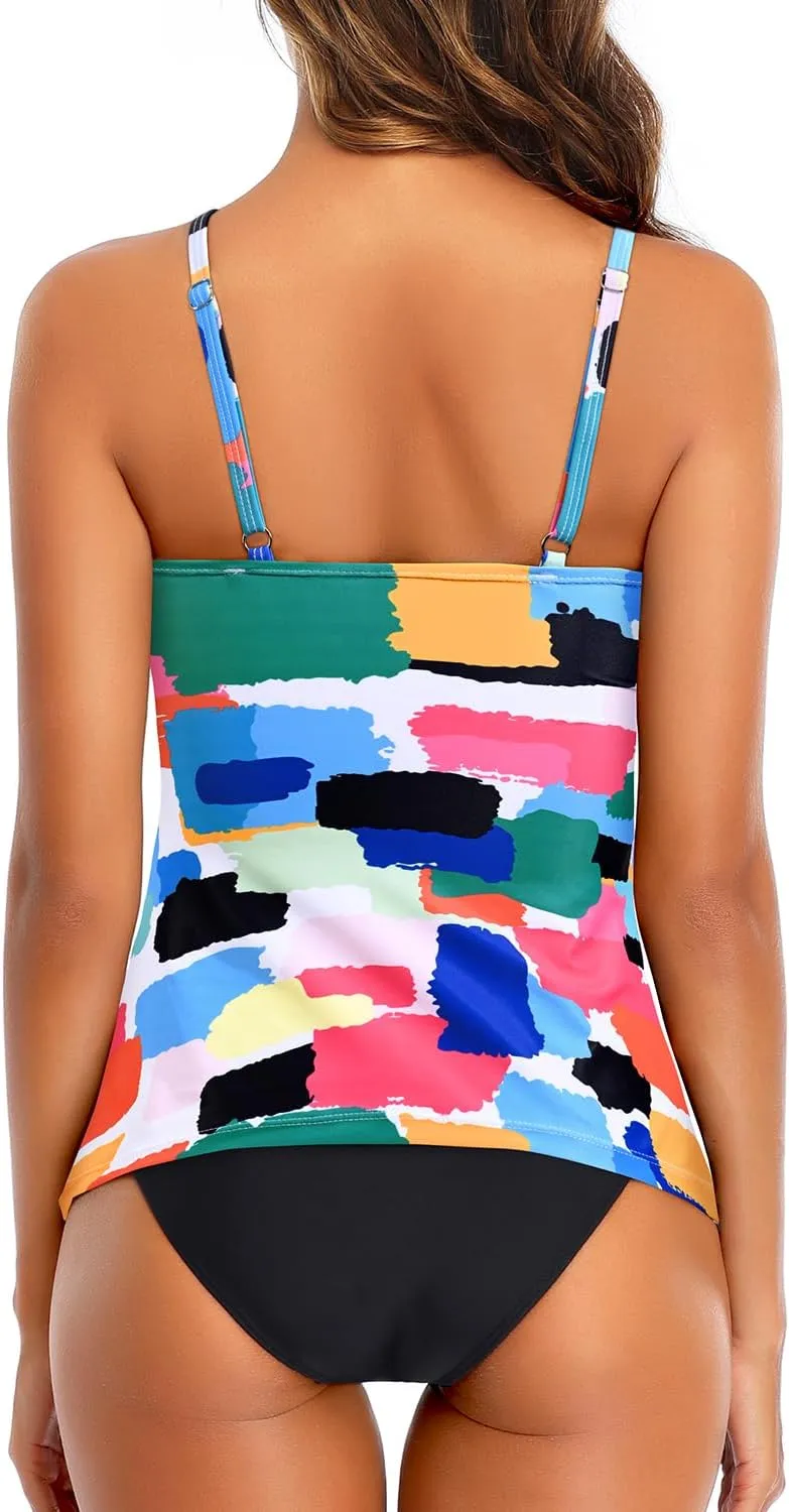 Tempt Me Two Piece Tankini Set Tummy Control Swimsuit for Women High Neck Top with Bottom Bathing Suits Ruched Swimwear