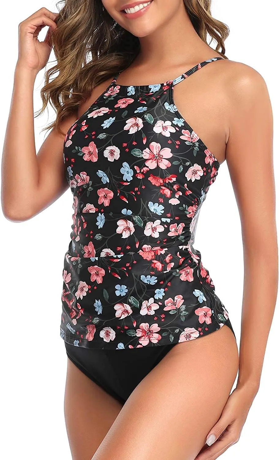 Tempt Me Two Piece Tankini Set Tummy Control Swimsuit for Women High Neck Top with Bottom Bathing Suits Ruched Swimwear