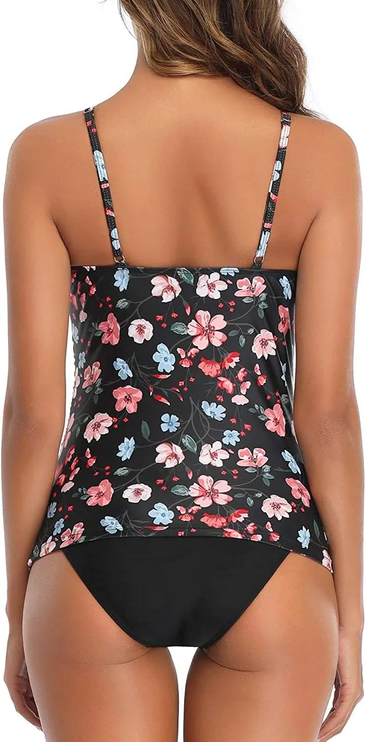 Tempt Me Two Piece Tankini Set Tummy Control Swimsuit for Women High Neck Top with Bottom Bathing Suits Ruched Swimwear
