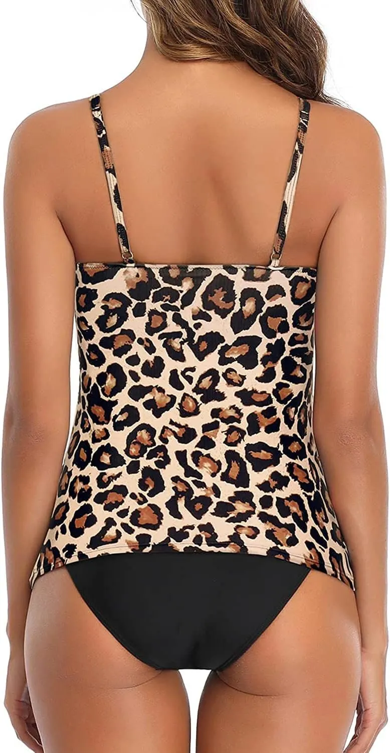 Tempt Me Two Piece Tankini Set Tummy Control Swimsuit for Women High Neck Top with Bottom Bathing Suits Ruched Swimwear