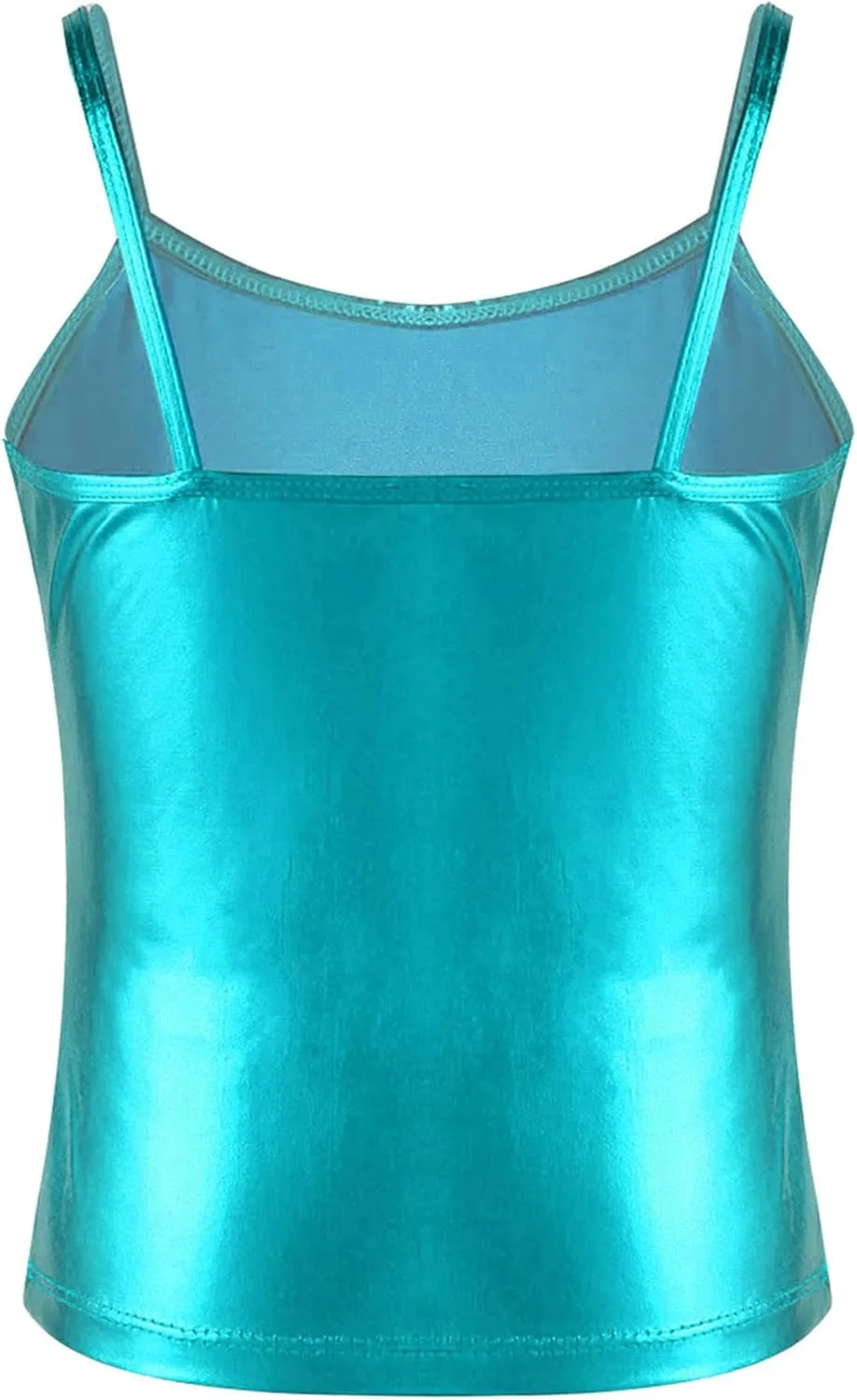 TiaoBug Girls Shiny Metallic Dance Crop Tops Sleeveless Camisole Tank Tops Jazz Dancing Performance Shirt