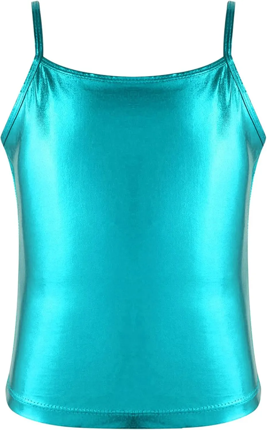 TiaoBug Girls Shiny Metallic Dance Crop Tops Sleeveless Camisole Tank Tops Jazz Dancing Performance Shirt