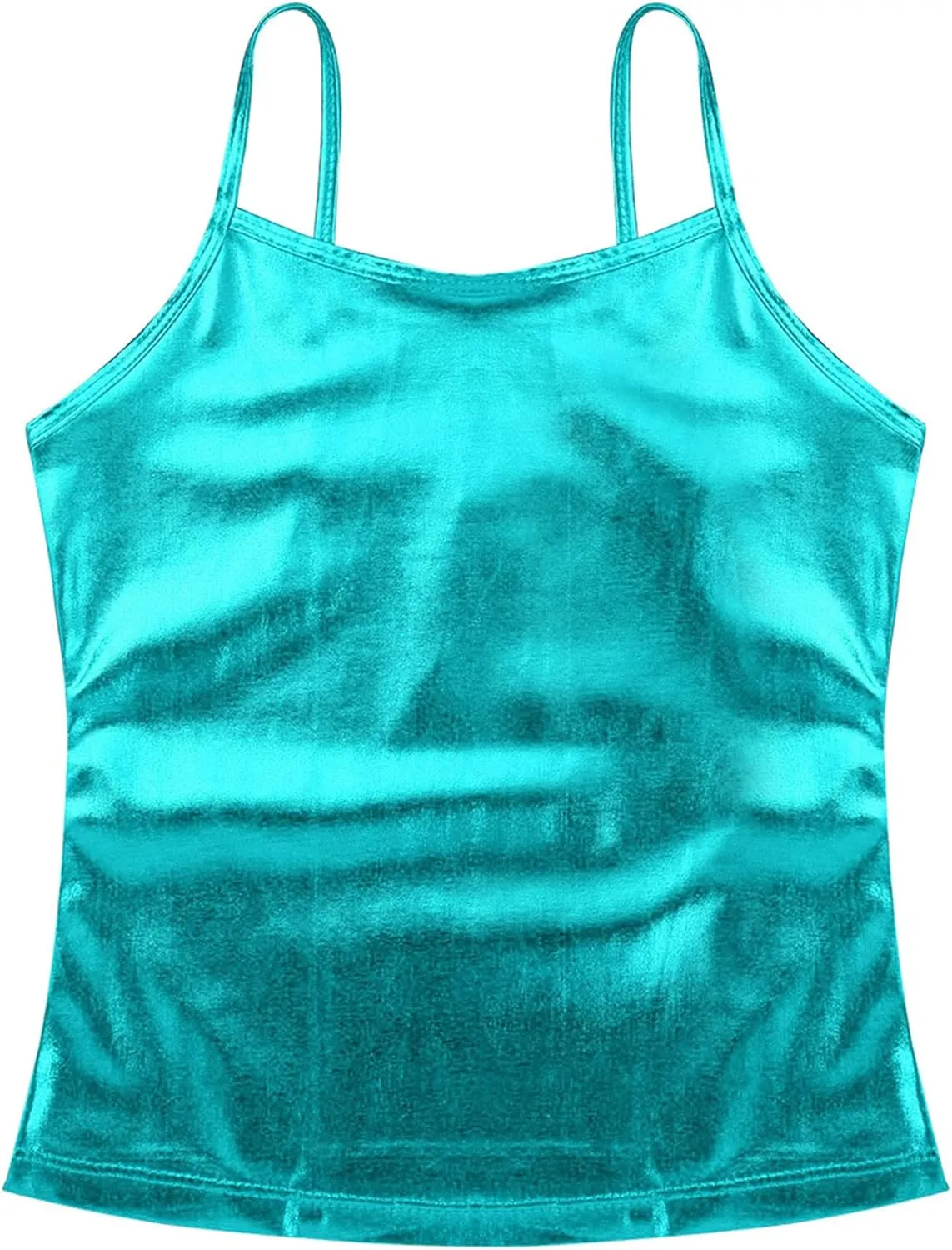 TiaoBug Girls Shiny Metallic Dance Crop Tops Sleeveless Camisole Tank Tops Jazz Dancing Performance Shirt