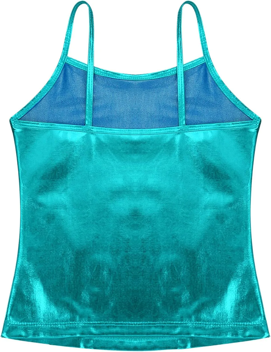 TiaoBug Girls Shiny Metallic Dance Crop Tops Sleeveless Camisole Tank Tops Jazz Dancing Performance Shirt