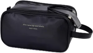 Toiletry Travel Bag For Women,PU Leather Large Waterproof Makeup Cosmetic Bag,Travel Organizer for Accessories (Black)