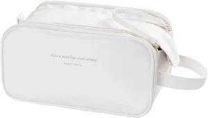 Toiletry Travel Bag For Women,PU Leather Large Waterproof Makeup Cosmetic Bag,Travel Organizer for Accessories(White)