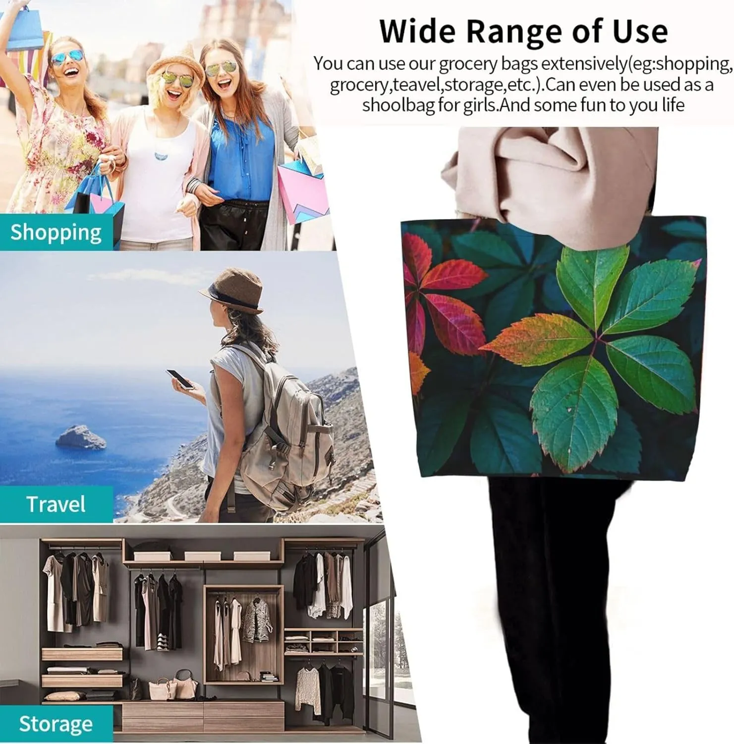 Tote Bag for Women Northern Lights Grocery Bag Foldable Shopping Bags Reusable Large Tote Bag