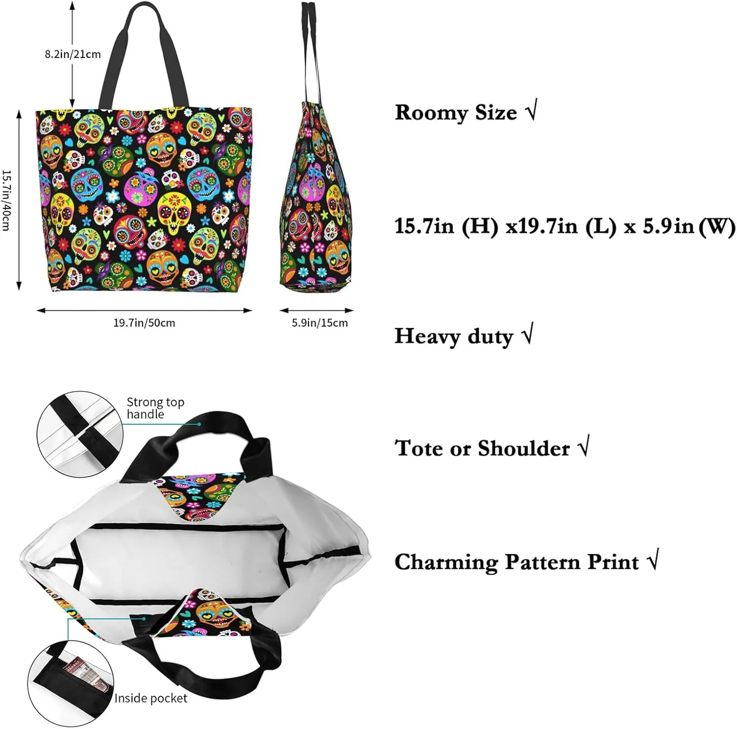 Tote Bag for Women, Reusable Grocery Bags Shopping Bags, Canvas Tote Bag Large Tote Bags for Women