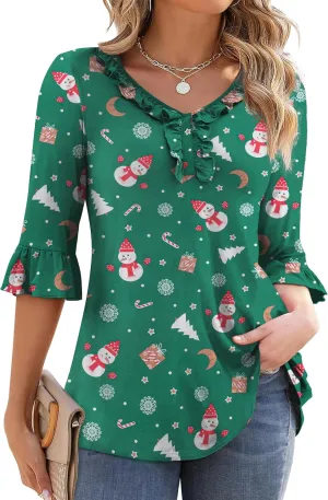 Tralilbee Women's Plus Size Tunic Tops 3/4 Roll Sleeve Shirts Lace Crochet V Neck Casual Blouses