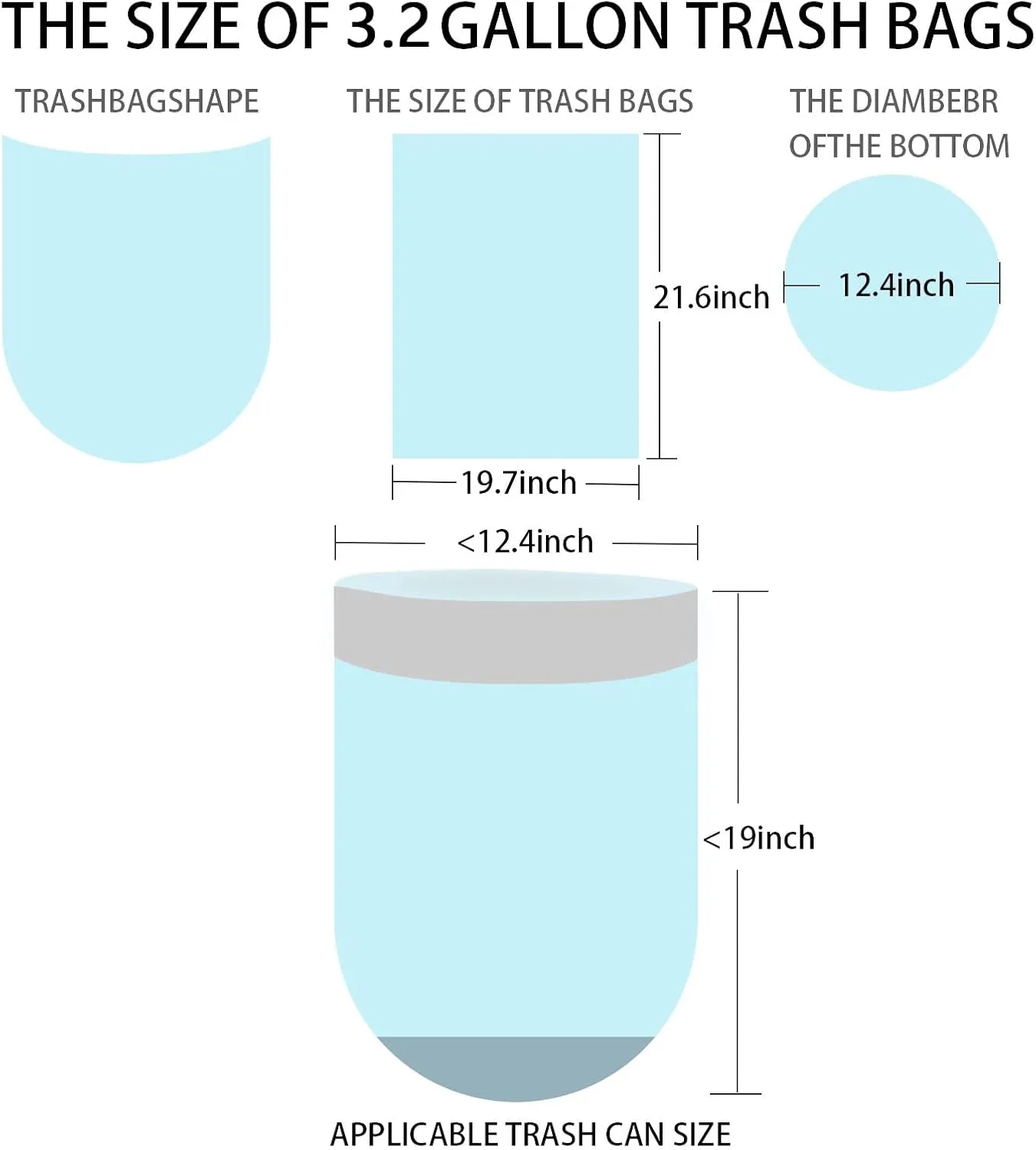 Trash Bags 3.2 Gallon, 100 Pcs Bathroom Garbage Bags, Blue Strap Kitchen Garbage Bags(White) With Drawstring Quickly Pack Garbage, Waste Basket Liners