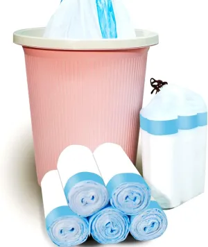 Trash Bags 3.2 Gallon, 100 Pcs Bathroom Garbage Bags, Blue Strap Kitchen Garbage Bags(White) With Drawstring Quickly Pack Garbage, Waste Basket Liners