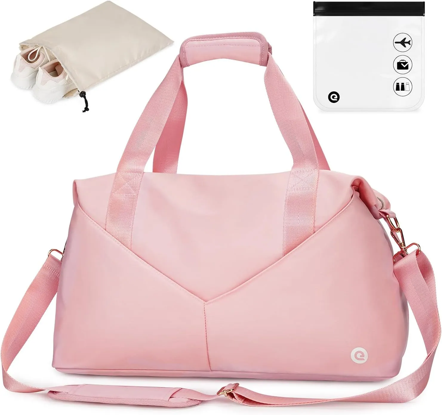 Travel Duffel Bag, For Spirit Airlines Personal Item Bag 18x14x8 Weekender Overnight Bag with TSA Approved Quart Size Bag & Shoes Bag, Underseat Carry-on Luggage for Women (Pink)