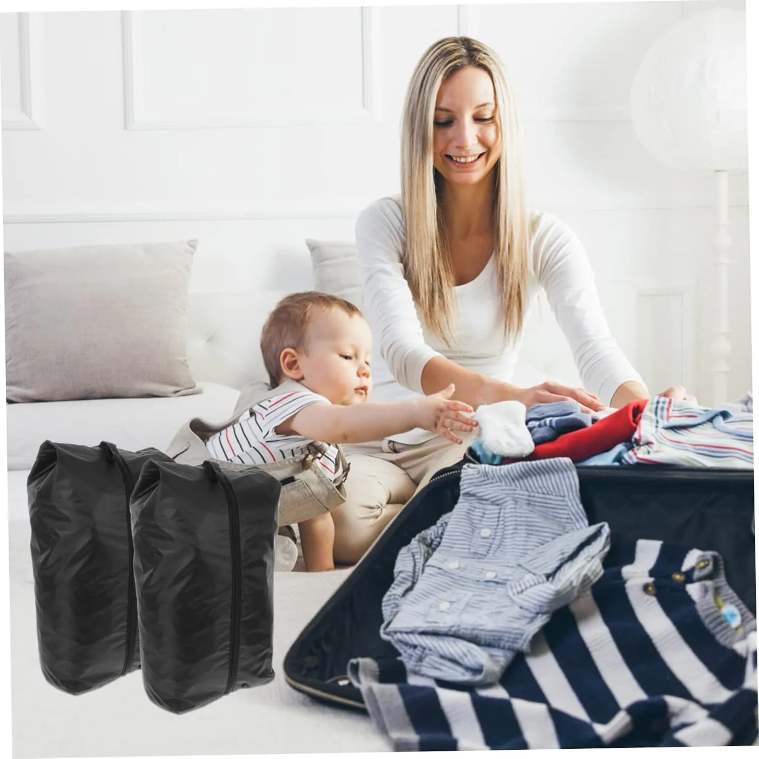 Travel Organizer Bags 4 Pack Foldable Packing Cubes with Shoe Bag Portable Travel Luggage