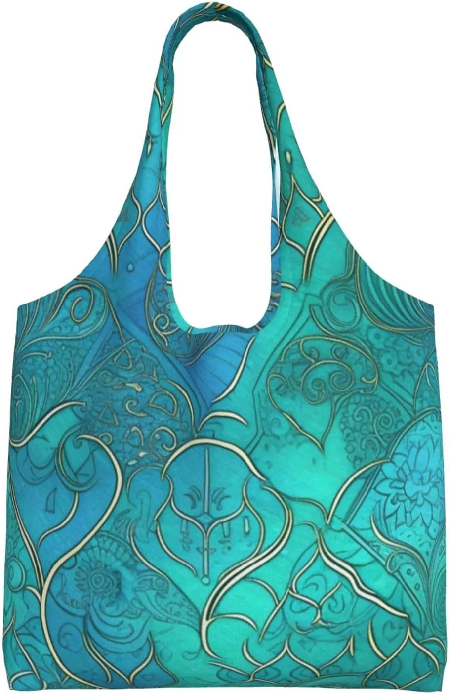 Turquoise Pattern Canvas Tote Bag Aesthetic Large Shoulder Bags Reusable Shopping Bags for Women Grocery Bag Purse