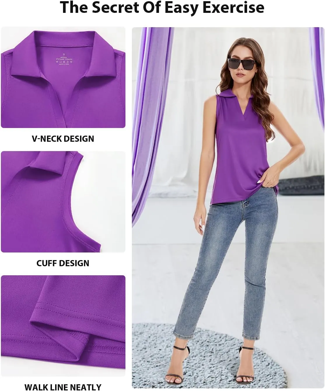 Ullnoy Women's Lightweight Polos Tops Sleeveless Golf Polo Shirt for Women Moisture Wicking Activewear Polos Tops Pack