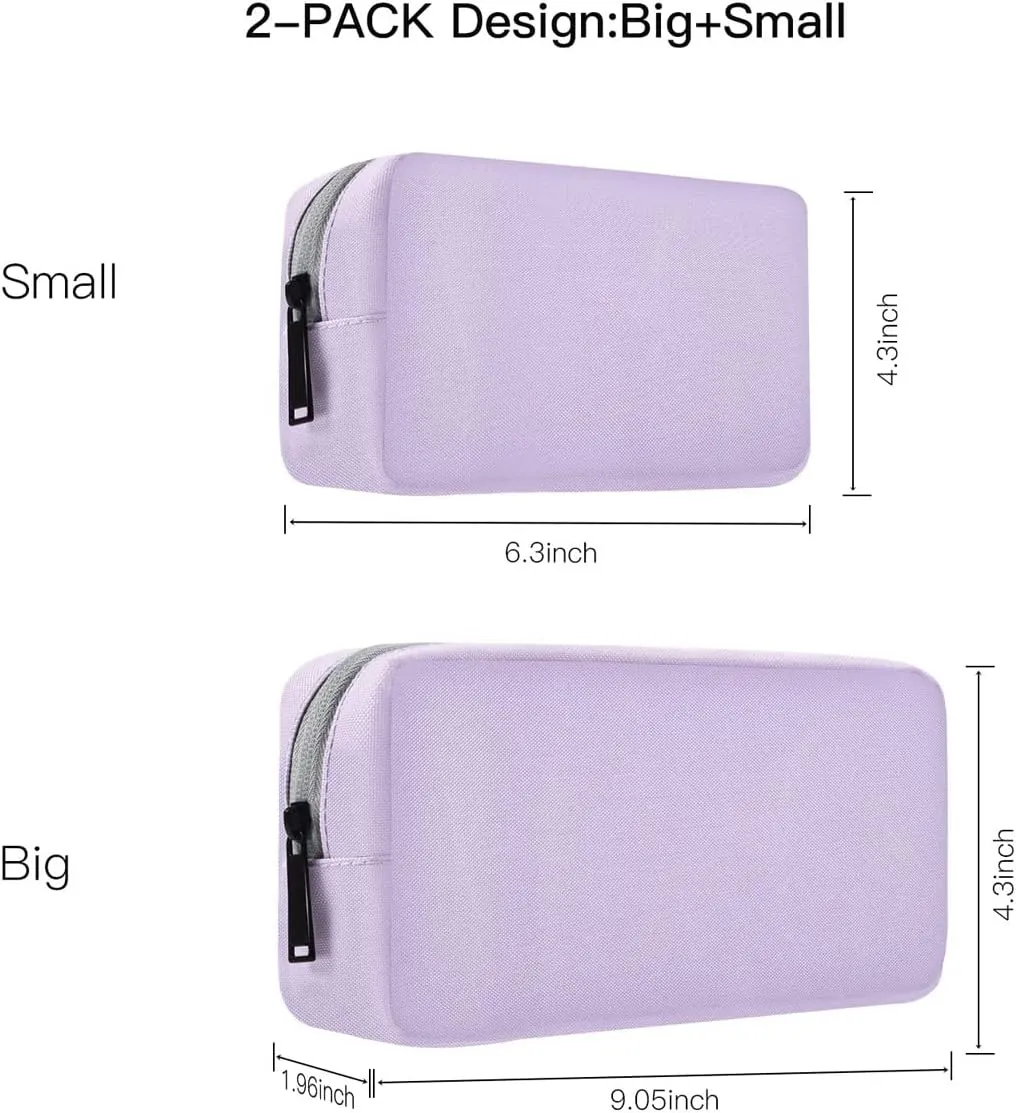 Universal Electronics Accessories Bag Pouch, 2-Pack Portable Soft Carrying Case Bag Wire Cable Organizer for Hard Drive, Power Adapter, Laptop Mouse, Cosmetics Kit, Cell Phone, Small Big-Purple