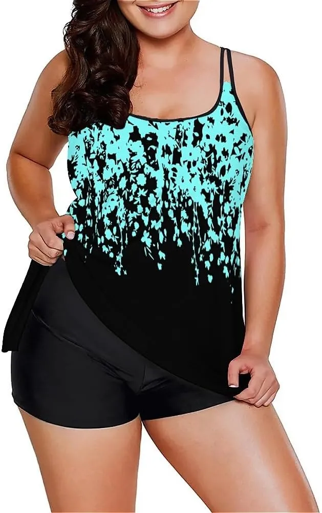 Urchics 2025 Flowy Tankini Swimsuits for Women Tummy Control Tankini Swimwear Tank Top with Boyshorts Two Piece Bathing Suits