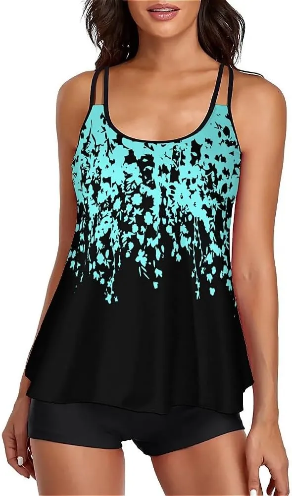 Urchics 2025 Flowy Tankini Swimsuits for Women Tummy Control Tankini Swimwear Tank Top with Boyshorts Two Piece Bathing Suits