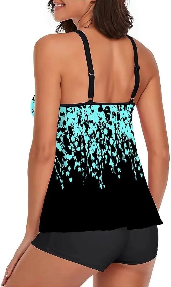 Urchics 2025 Flowy Tankini Swimsuits for Women Tummy Control Tankini Swimwear Tank Top with Boyshorts Two Piece Bathing Suits