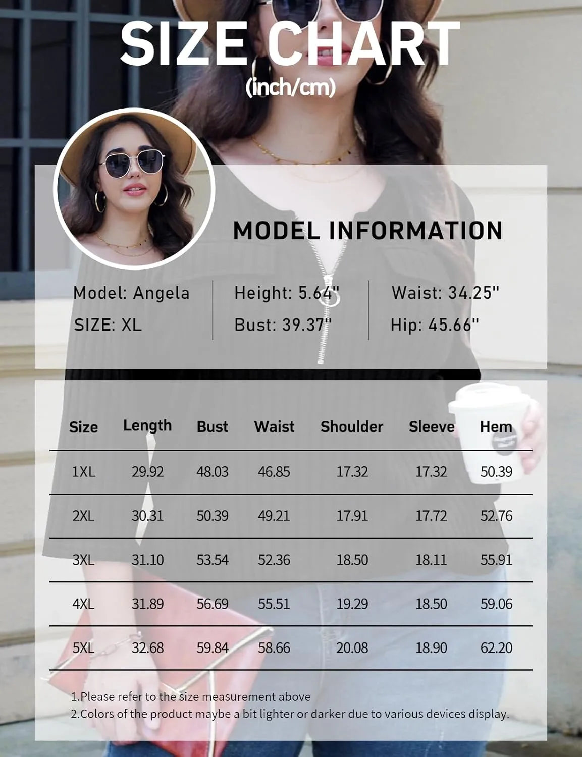 Viracy Women Plus Size Sweaters 3/4 Sleeve Zip V Neck Ribbed Solid Color Casual Blouses Tops XL-5XL