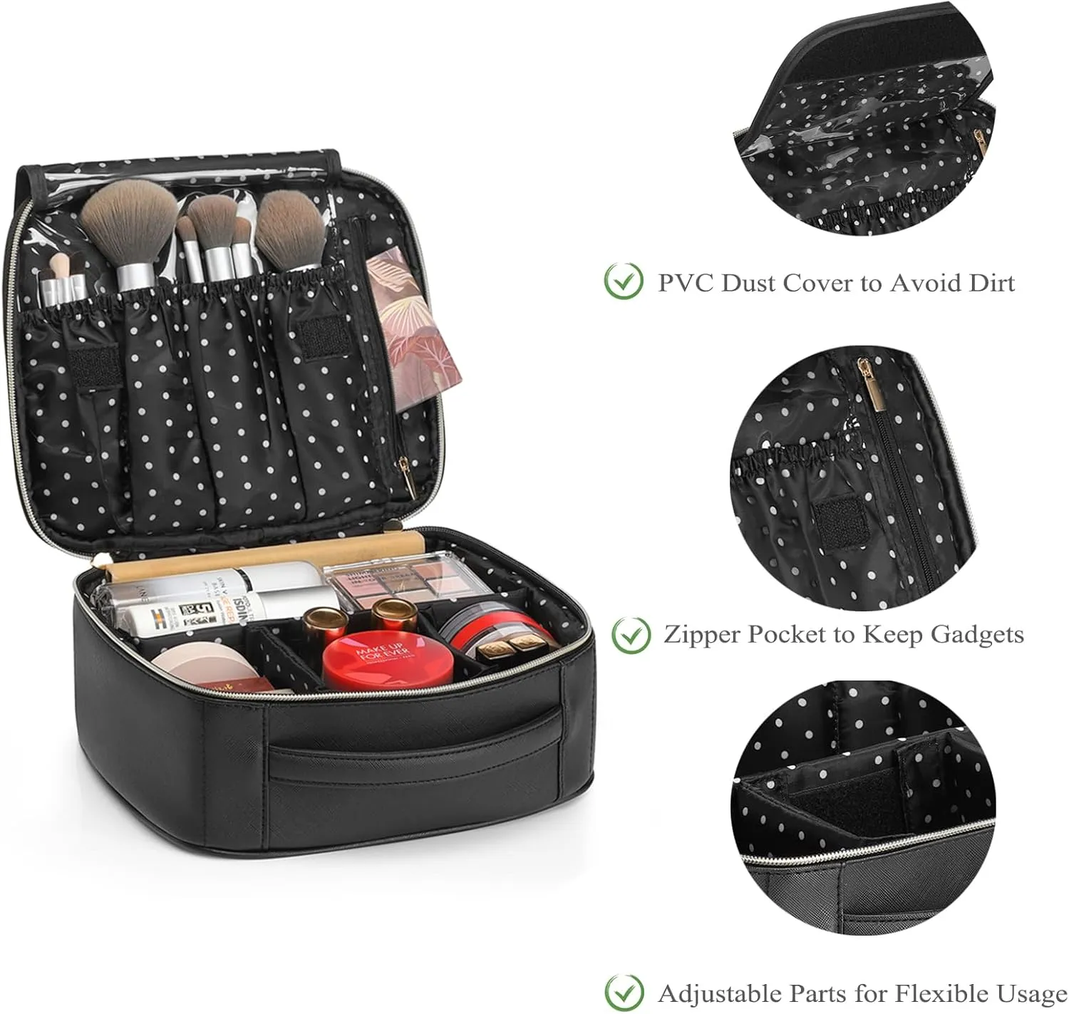 Vlando Toiletry Bag, Large Wash Bag, Travel Cosmetic Make-up Bag, Multi-compartment with Dividers for Cosmetics Makeup Brushes Toiletry Jewelry Accessories, Black