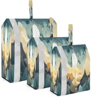 Watercolor Mountain Gold Sun Compression Packing Cubes Suitcase Organizer Bags Set for Travel Cubes for Travel Accessories