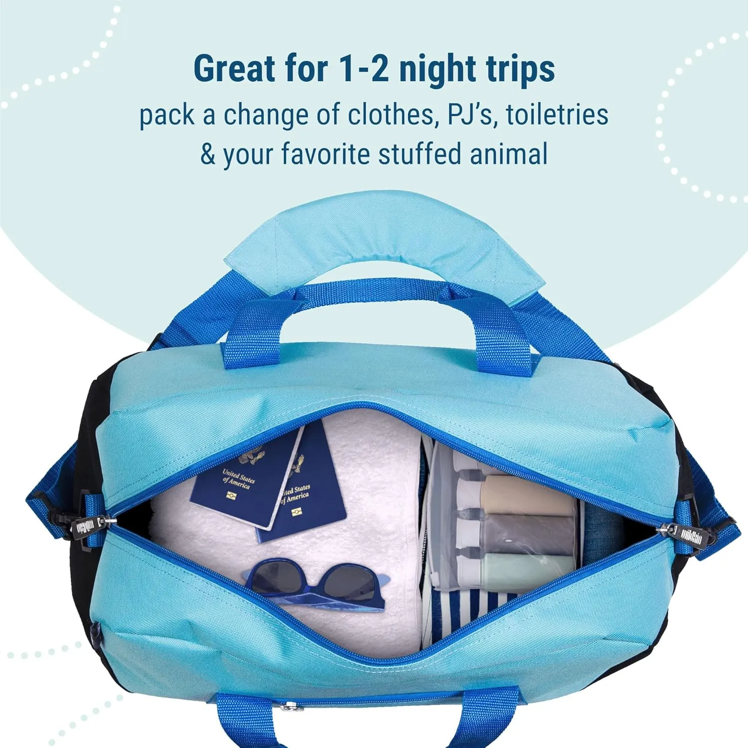 Wildkin Kids Overnighter Duffel Bag for Girls  Carry-On Size, Ideal for School & Sleepovers  Aqua