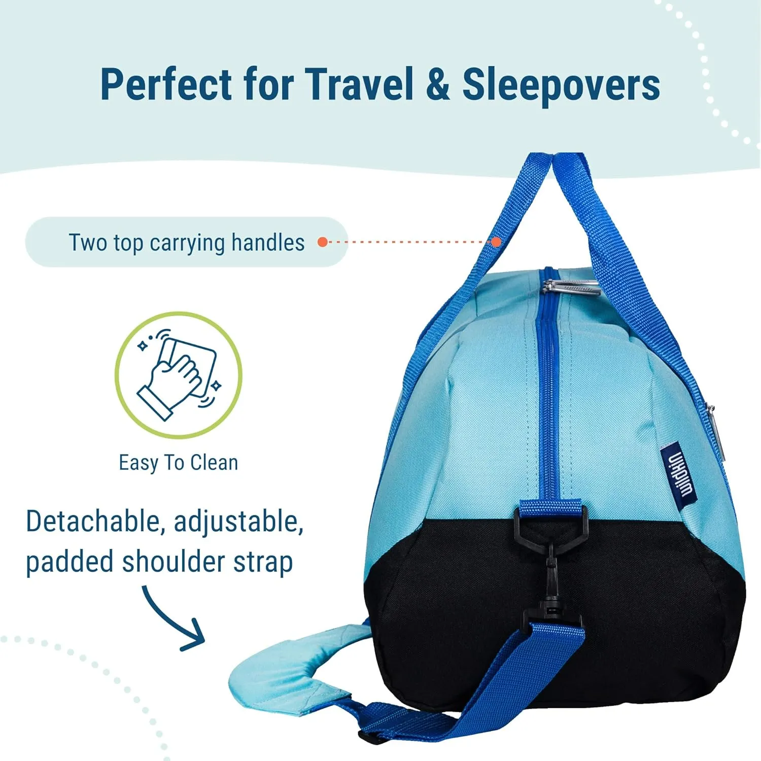 Wildkin Kids Overnighter Duffel Bag for Girls  Carry-On Size, Ideal for School & Sleepovers  Aqua