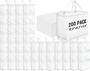 Windyun 200 Pcs Reusable Grocery Bags Large Non Woven Shopping Bags Foldable Portable Tote Carryall Bulk