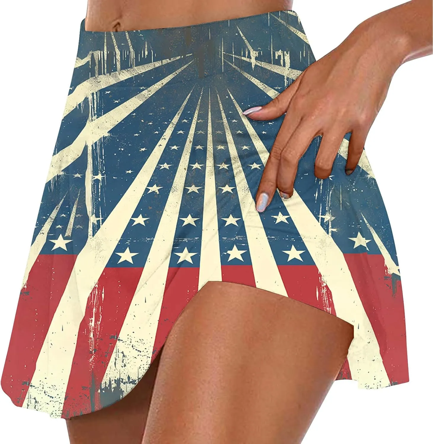 Women American Flag Skorts Yoga Patriotic Striped Active Skirts Beach Vacation Independence Day Golf Tennis Shorts