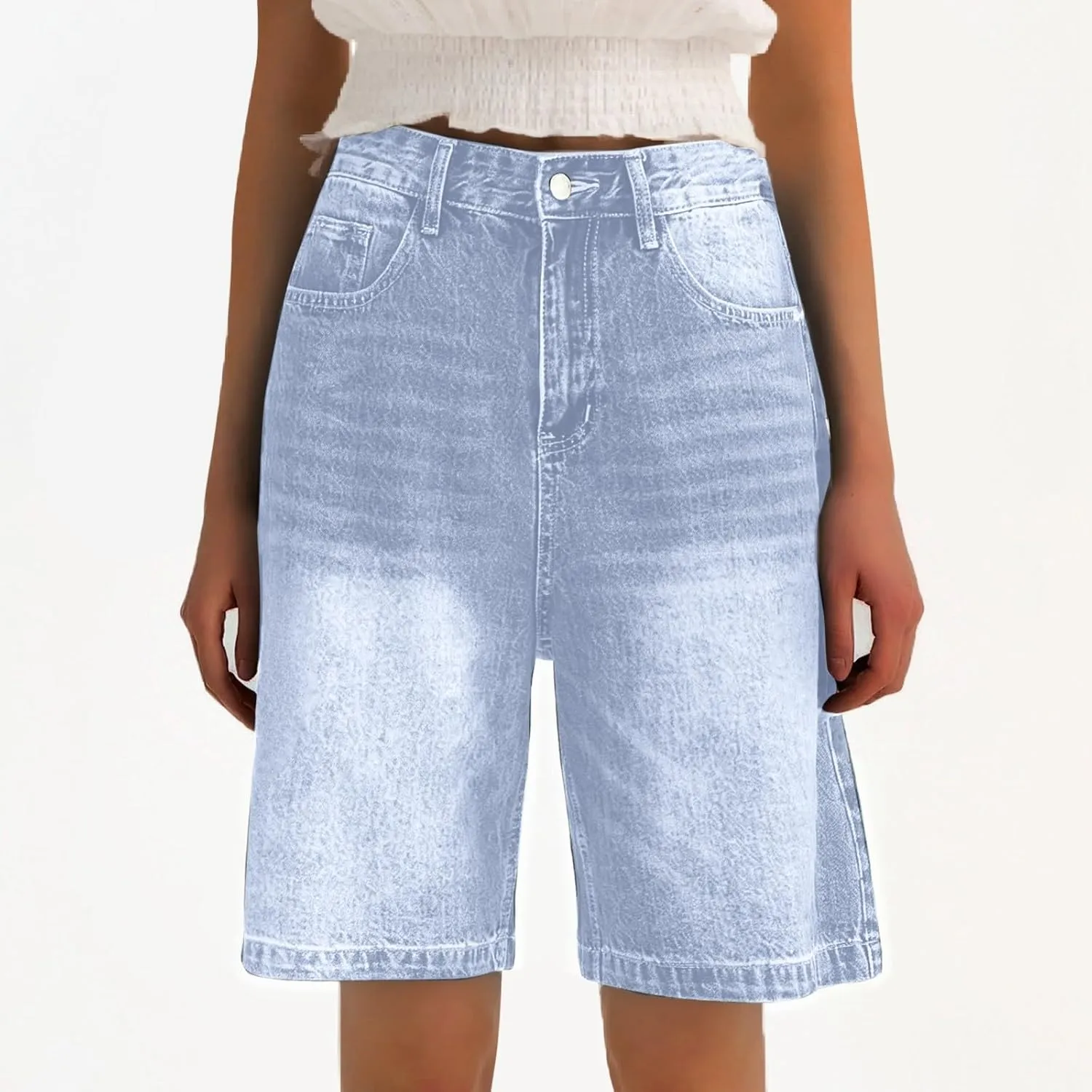 Women Baggy Denim Jorts Mid-Low Waist Y2K Cargo Shorts Summer Streetwear Wide Leg Short Pants with Deep Pockets