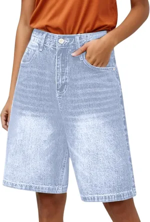 Women Baggy Denim Jorts Mid-Low Waist Y2K Cargo Shorts Summer Streetwear Wide Leg Short Pants with Deep Pockets