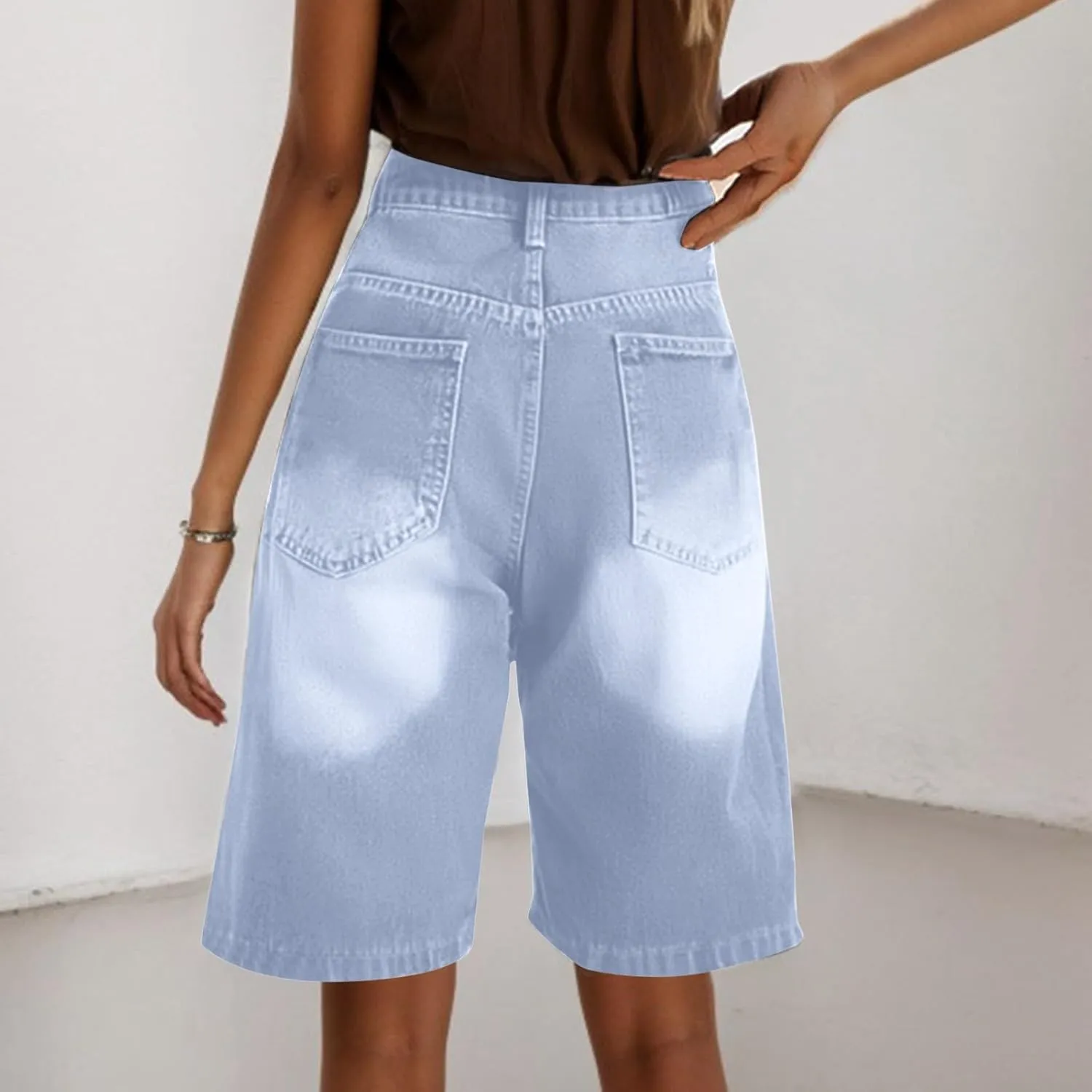 Women Baggy Denim Jorts Mid-Low Waist Y2K Cargo Shorts Summer Streetwear Wide Leg Short Pants with Deep Pockets