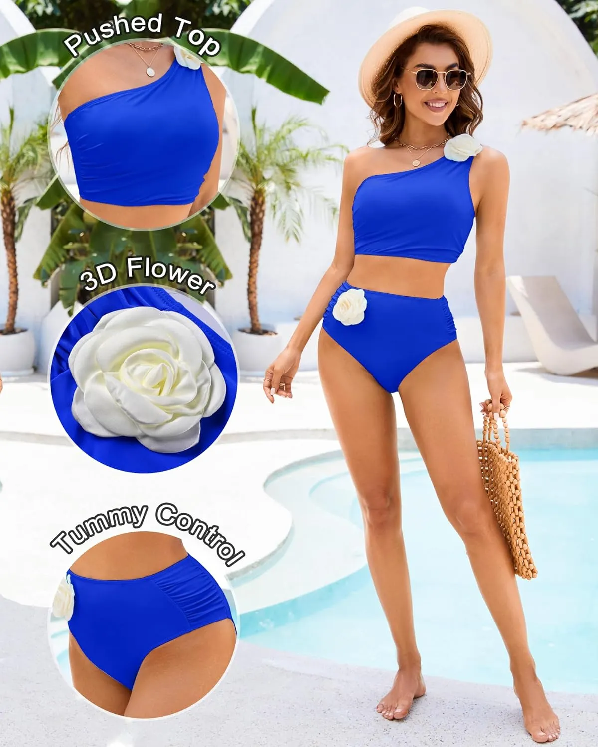Women Bestselling Bikini Sets One Shoulder Swimsuits 2 Piece Tummy Control Bathing Suits High Waisted Floral 2025