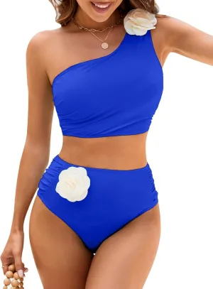 Women Bestselling Bikini Sets One Shoulder Swimsuits 2 Piece Tummy Control Bathing Suits High Waisted Floral 2025