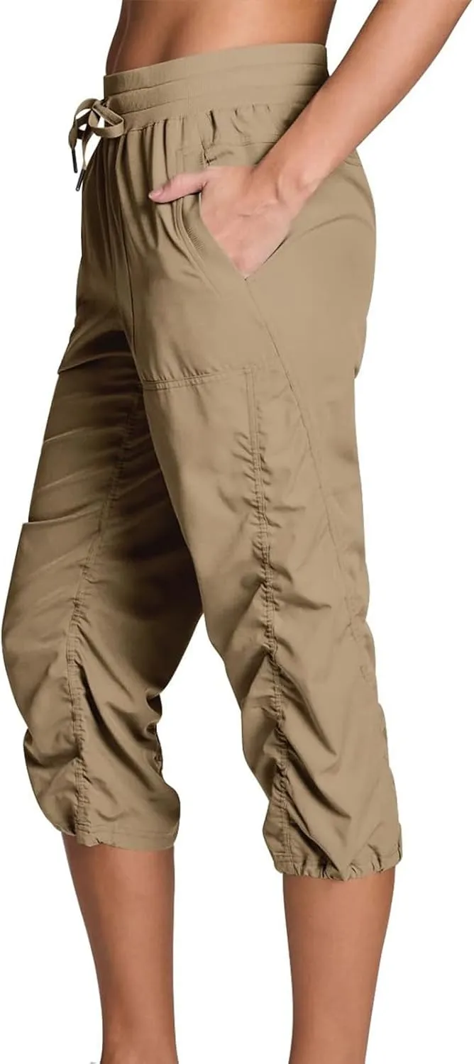 Women Capri Pants Wide Leg Cropped Pants Drawstring Elastic High Waist Pant Casual Baggy Jogger Quick Dry Flowy Trouser