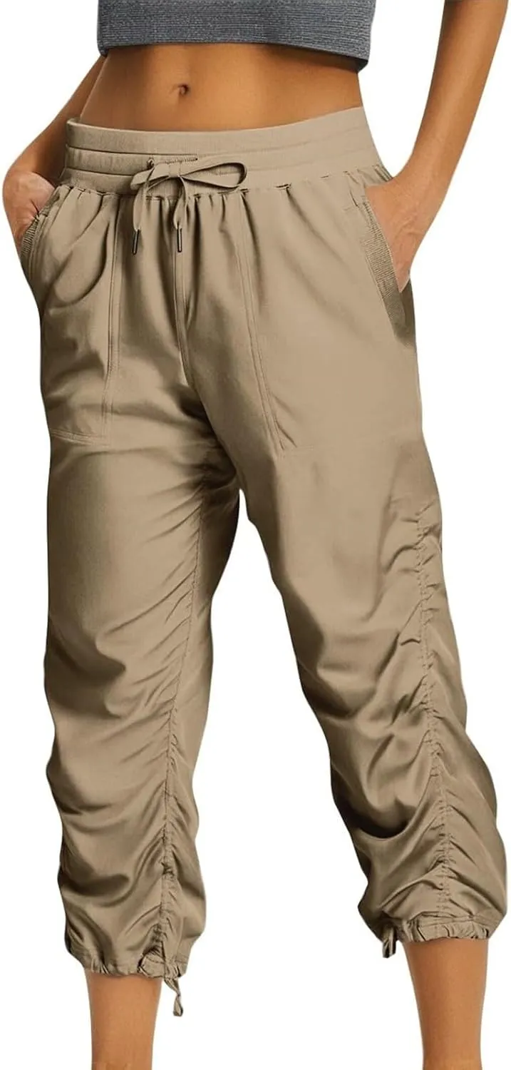 Women Capri Pants Wide Leg Cropped Pants Drawstring Elastic High Waist Pant Casual Baggy Jogger Quick Dry Flowy Trouser