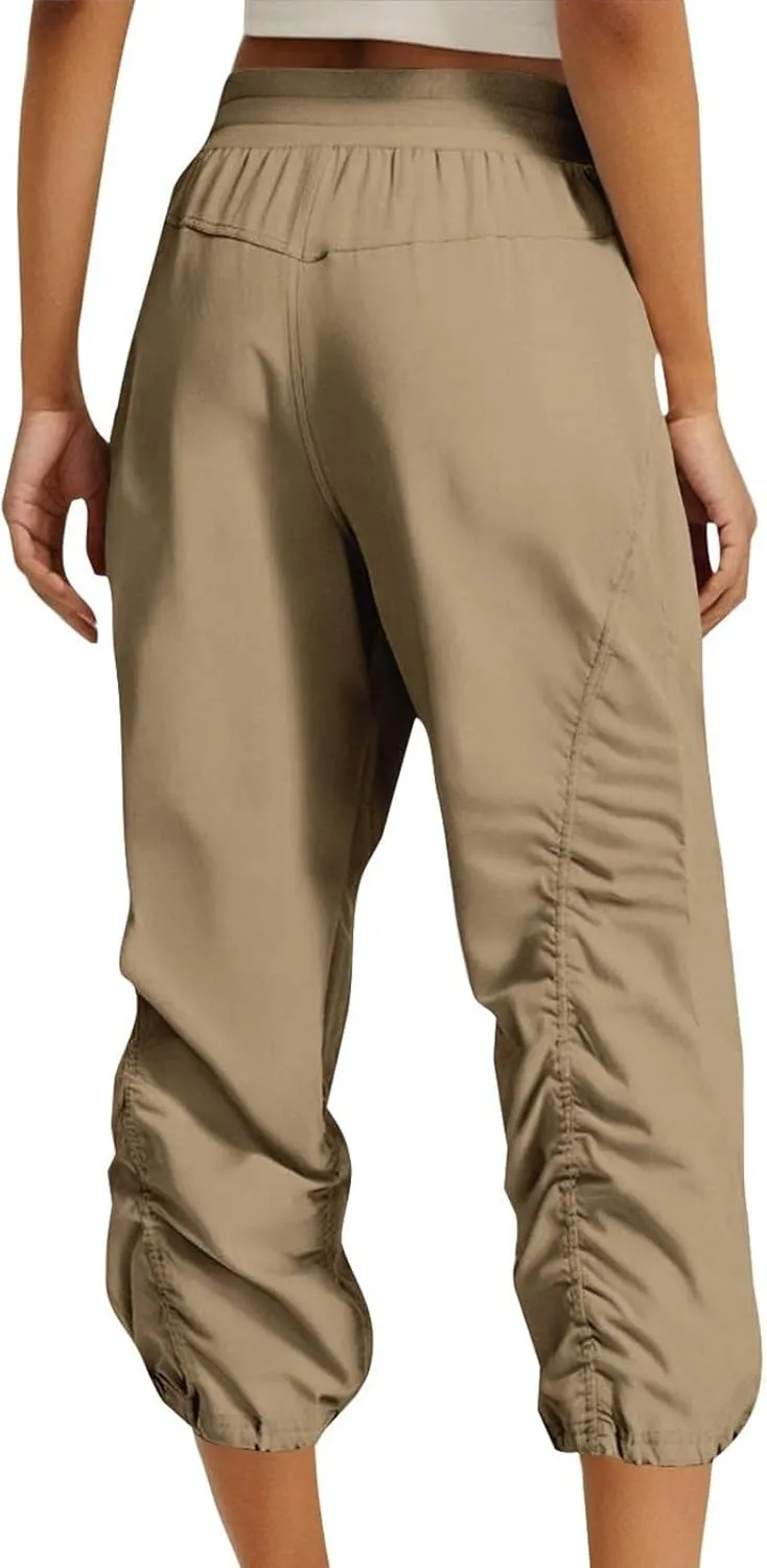 Women Capri Pants Wide Leg Cropped Pants Drawstring Elastic High Waist Pant Casual Baggy Jogger Quick Dry Flowy Trouser